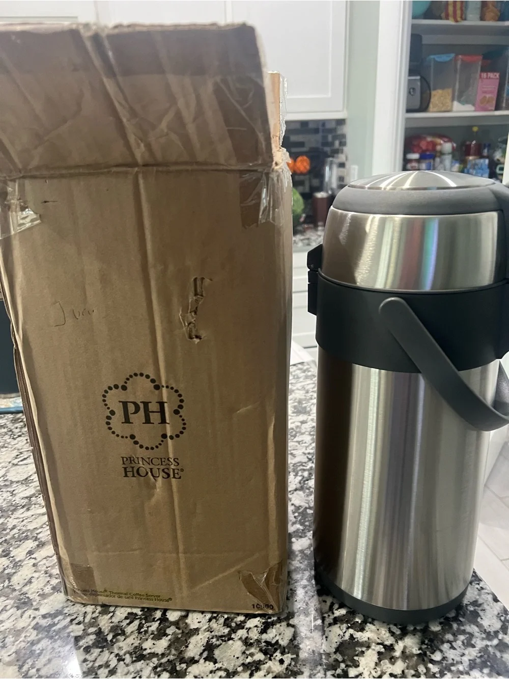 Princess House Stainless Steel Thermos with Black Handle